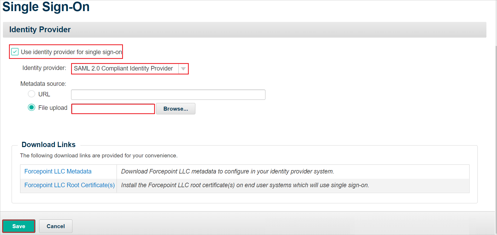 Screenshot that shows the Single Sign-On Configuration.