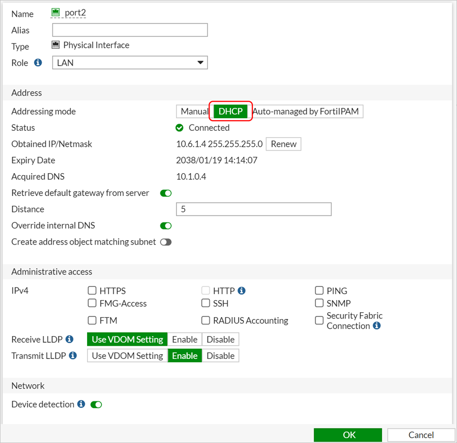 Screenshot of Network Interface Addressing.