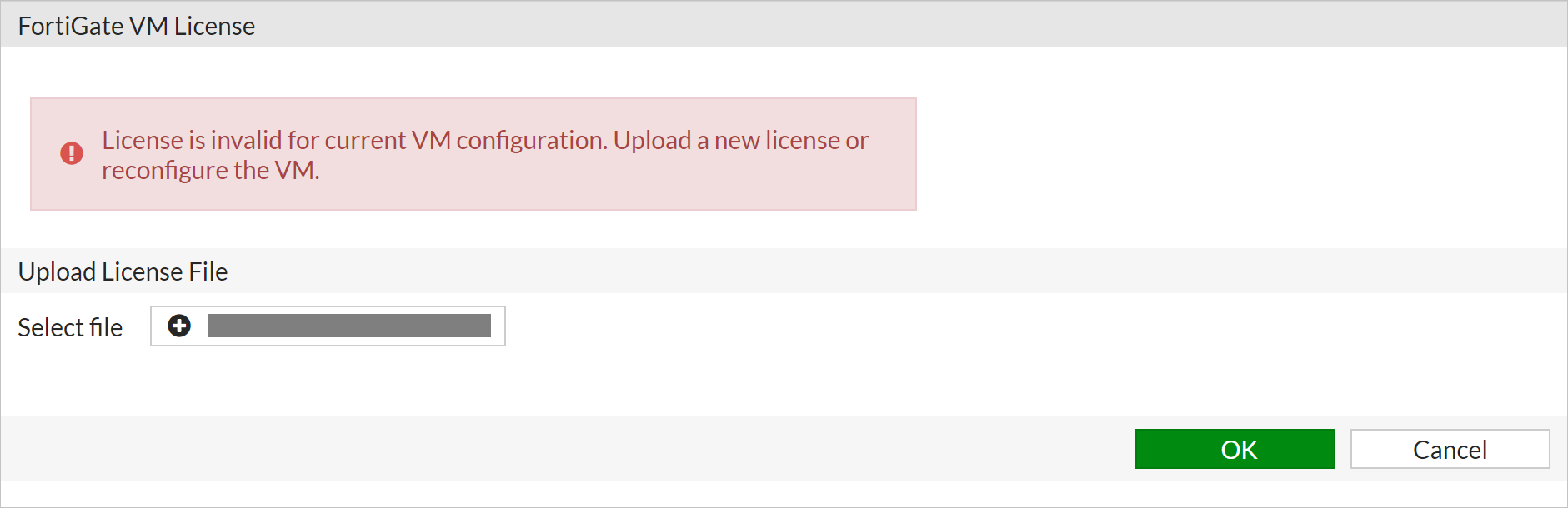 Screenshot of FortiGate VM License.
