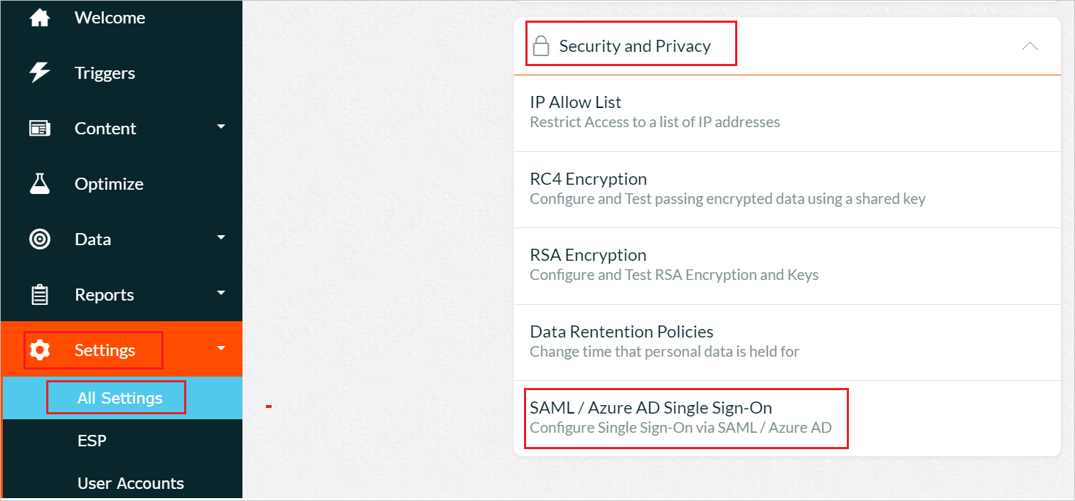 Screenshot shows settings of SAML account.