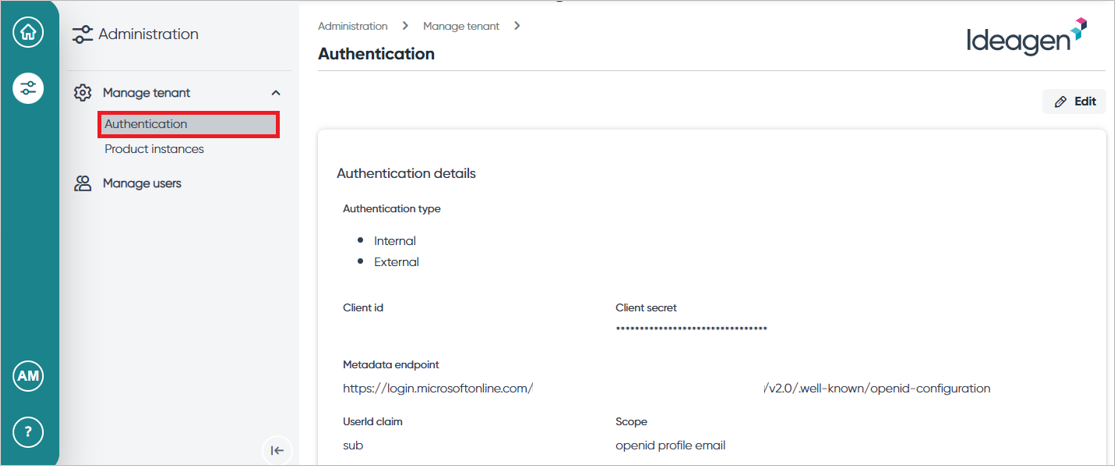 Screenshot of authentication page.