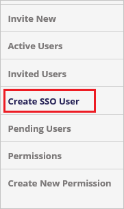Screenshot shows Create S S O User selected from the menu.