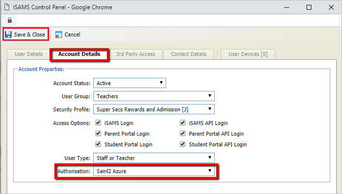 Screenshot shows Account Details with a value for Authorization.