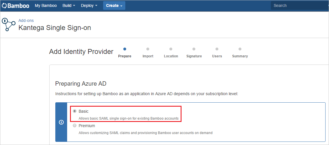 Screenshot shows Prepare Azure A D with Basic selected.