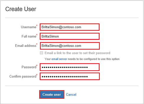 Screenshot shows the Create user dialog box where you can perform these steps.