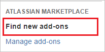 Screenshot that shows the "ATTLASSIAN MARKETPLACE" tab with "Find new add-ons" selected.