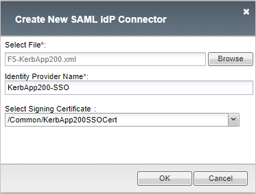 Screenshot that shows the "Create New S A M L I d P Connector" dialog.