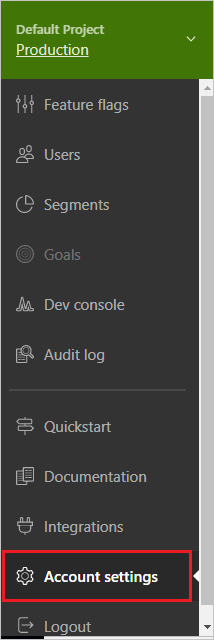 Screenshot shows the Account Settings item selected under Production.