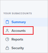Screenshot shows the Accounts item selected.