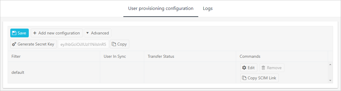 Screenshot of the User provisioning configuration tab in the MediusFlow admin console. The Save button is highlighted.