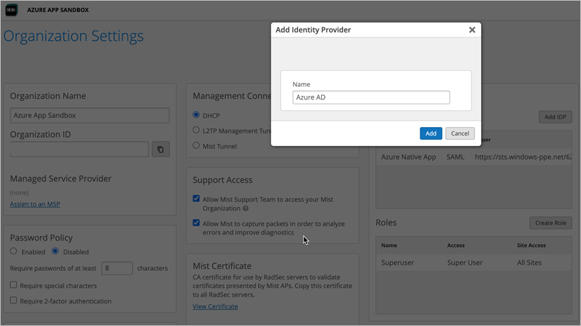 Screenshot shows to add identity provider.