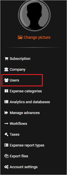Screenshot shows Users selected.
