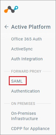 Screenshot shows SAML selected from Active Platform.