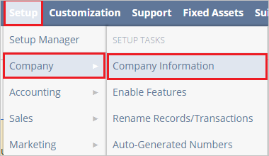 Screenshot shows Company Information selected from Company.
