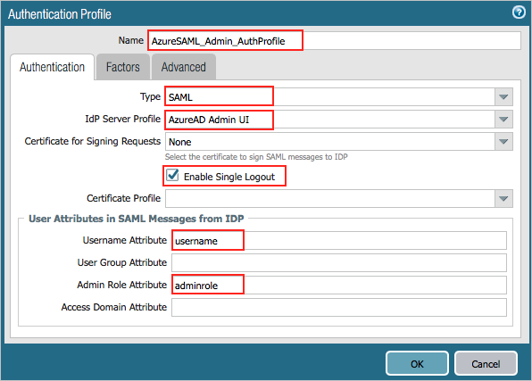 Screenshot shows the "Authentication Profile" window.