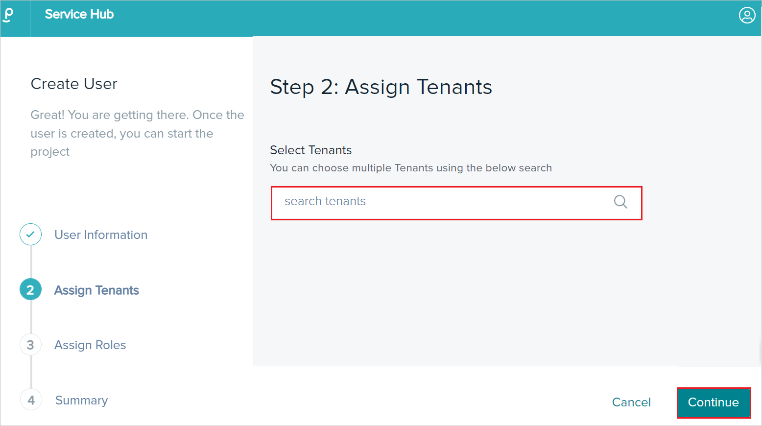 Tenants Screenshot that shows the Tenants Information fields.