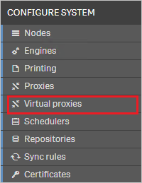 Screenshot shows Virtual proxies selected from CONFIGURE SYSTEM.