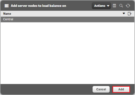 Screenshot shows the Add server nodes to load balance on dialog button where you can Add servers.