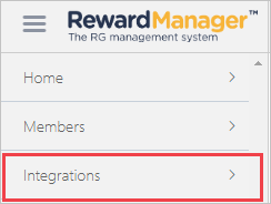 Screenshot of the Reward Gateway Admin Console with the Integrations option called out.