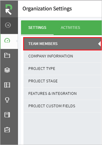 Screenshot shows Team Members selected from Settings.