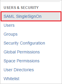 Screenshot that shows the "Users & Security" tab with "S A M L SingleSignOn" selected.