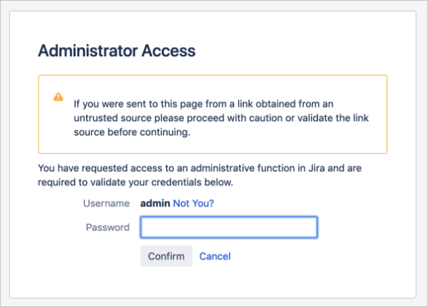 Screenshot that shows the "Administrator Access" page.