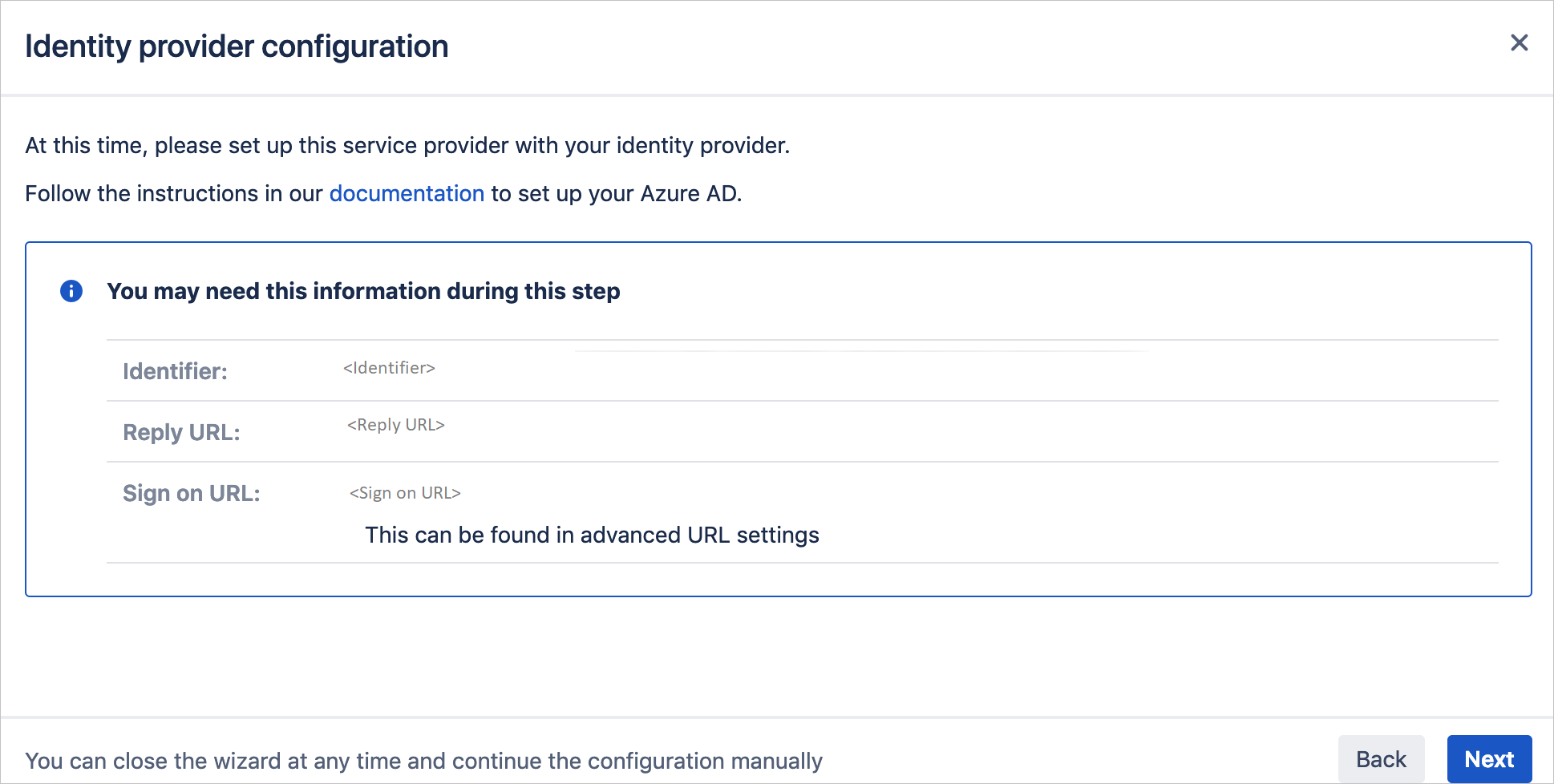 Screenshot that shows the "Identity provider configuration" page.