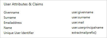 Screenshot that shows the "User Attributes & Claims" dialog box.