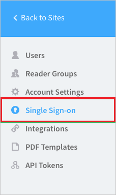 Screenshot that shows "Single Sign-on" selected.