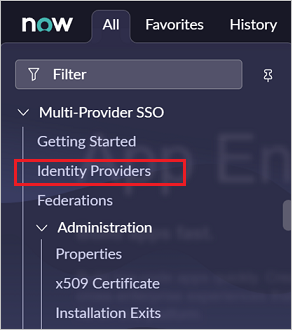 Screenshot of Multi-Provider SSO, with Identity Providers highlighted