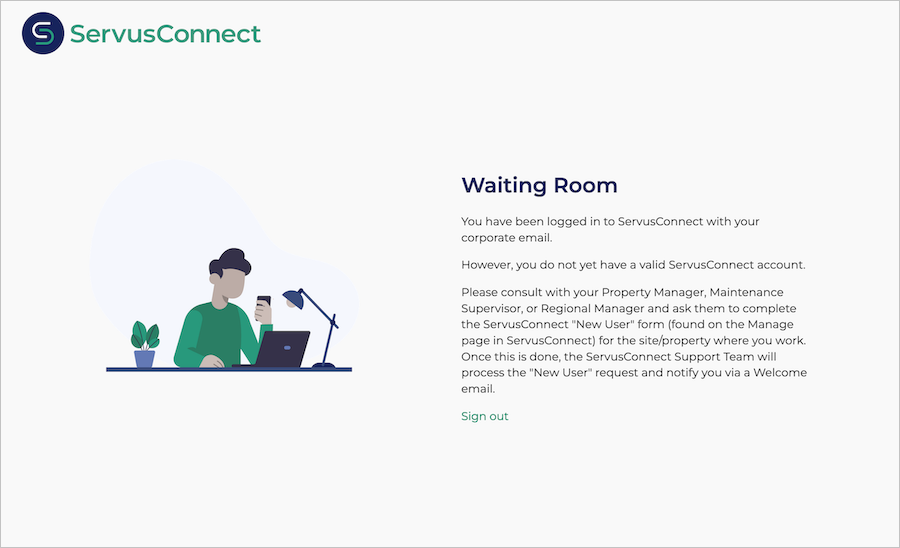 Screenshot shows the ServusConnect Waiting Room.