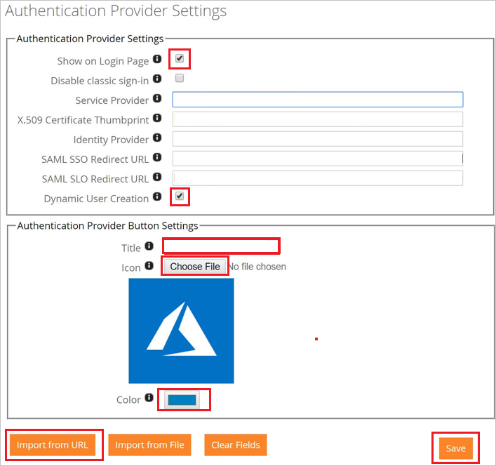 Screenshot shows the Authentication Provider Settings.