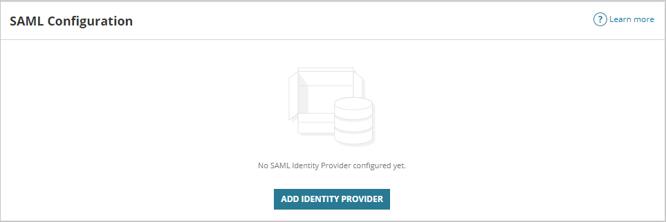 Screenshot shows SAML Configuration where you can select ADD IDENTITY PROVIDER.