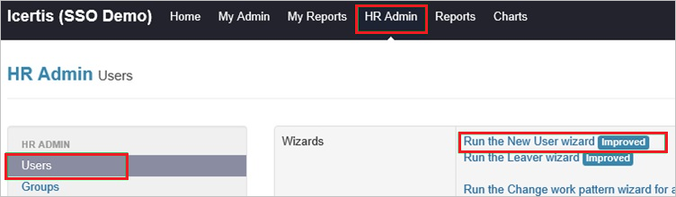 Screenshot shows the H R Admin tab where you can select a wizard to run.