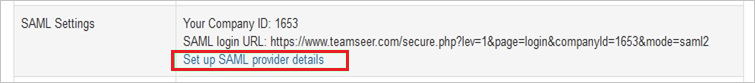 Screenshot shows Set up SAML provider details selected.