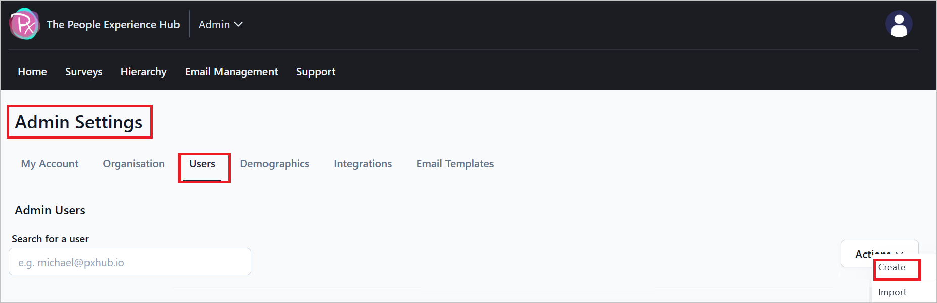 Users Screenshot shows how to create users in application.