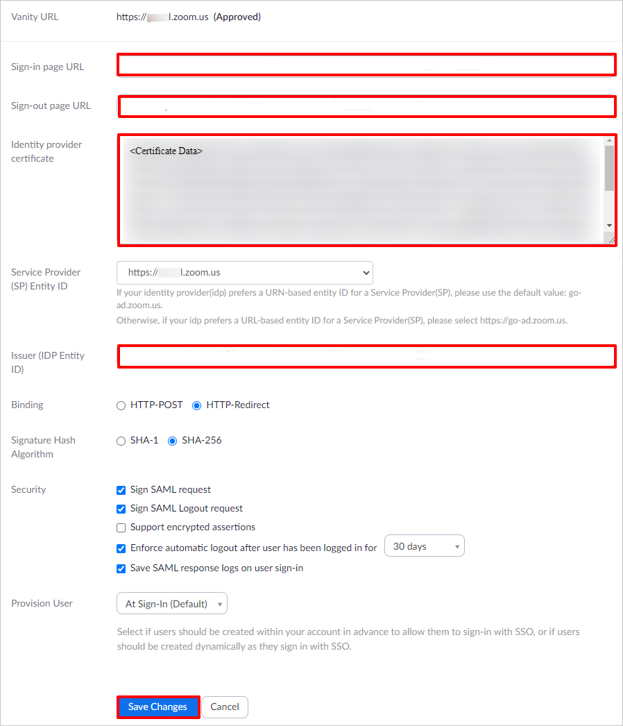 Single sign-on section