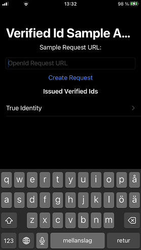 Screenshot of app with credential on iOS.
