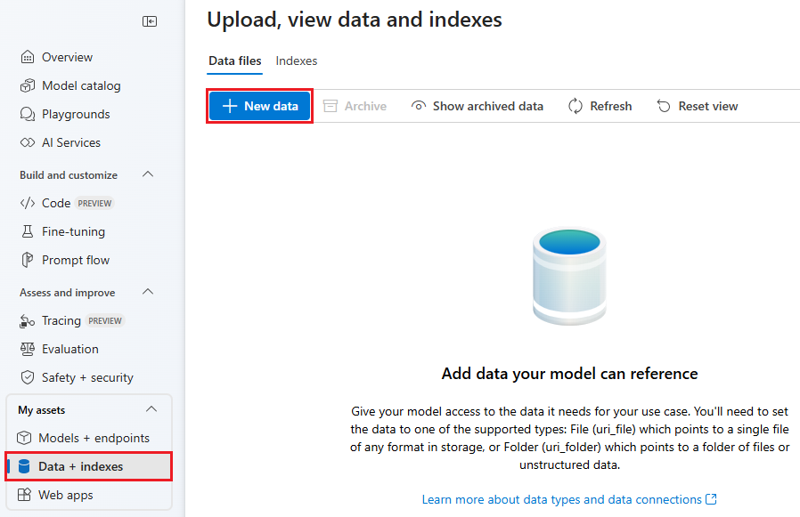 Screenshot highlighting New Data in the Data tab.