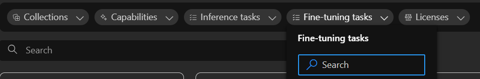 Screenshot of model catalog fine-tuning filter options.