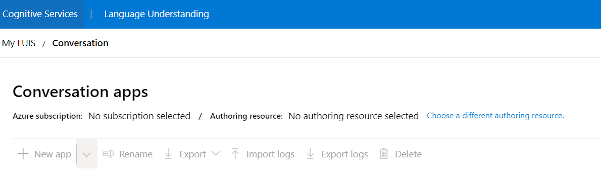 select subscription and authoring resource