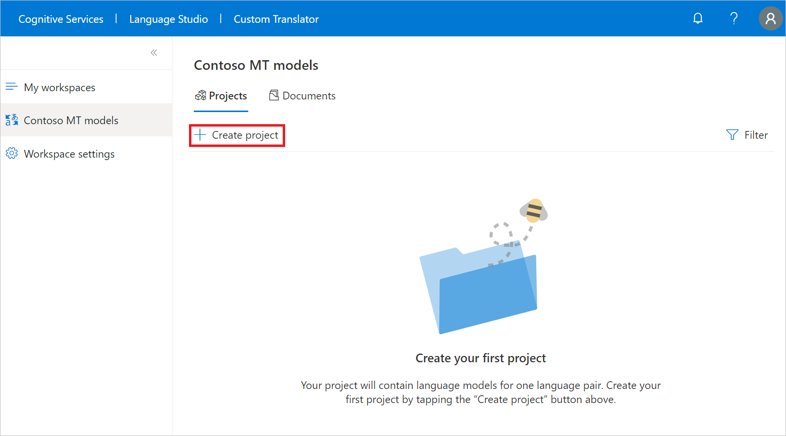 Screenshot illustrating how to create a project.