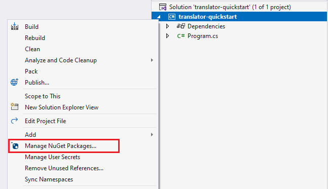 Screenshot of the NuGet package search box.