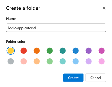 Screenshot of create and name folder window.