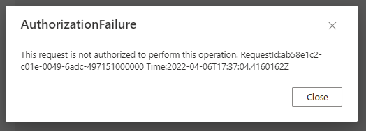 Screenshot of authorization failure error.