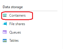 Screenshot that shows the Data storage menu in the Azure portal.