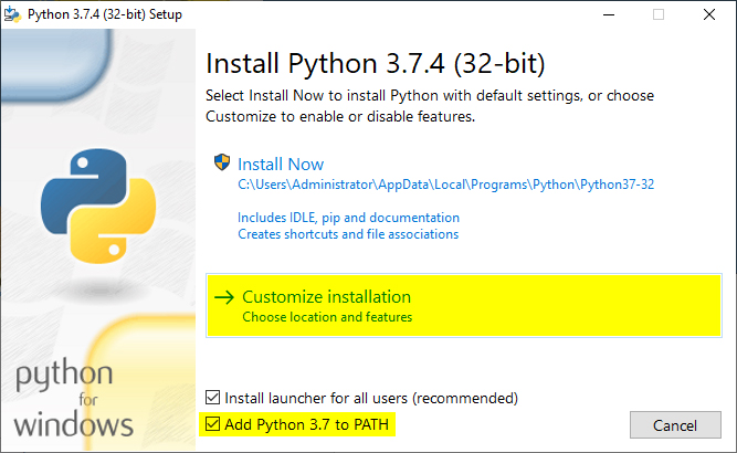 Python Windows Install dialog step 1
