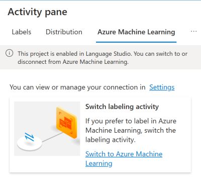A screenshot showing the button to switch to labeling using Azure Machine Learning.