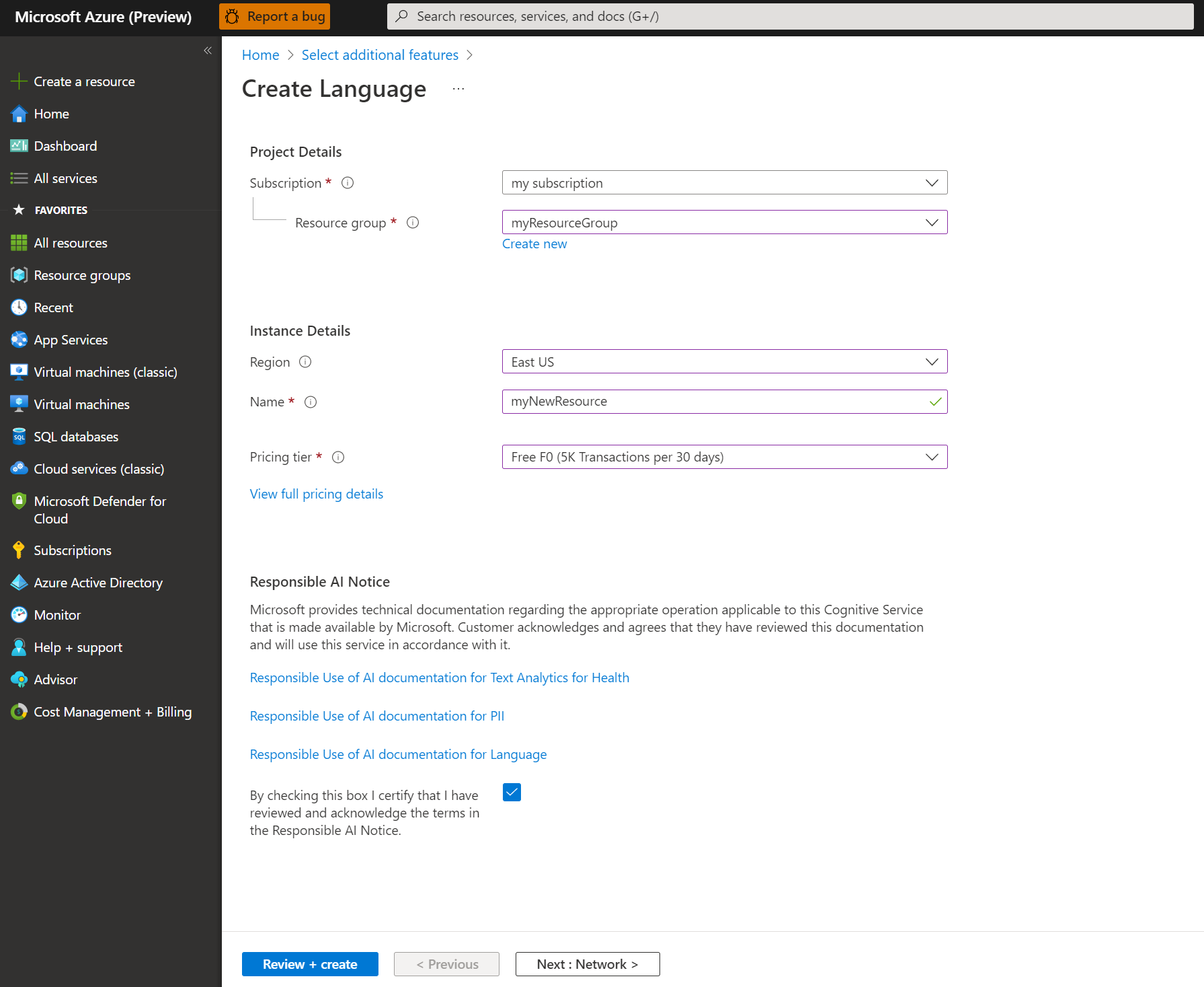 A screenshot showing resource creation details in the Azure portal.