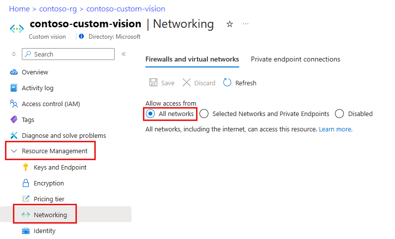 Screenshot shows the Networking page with All networks selected.